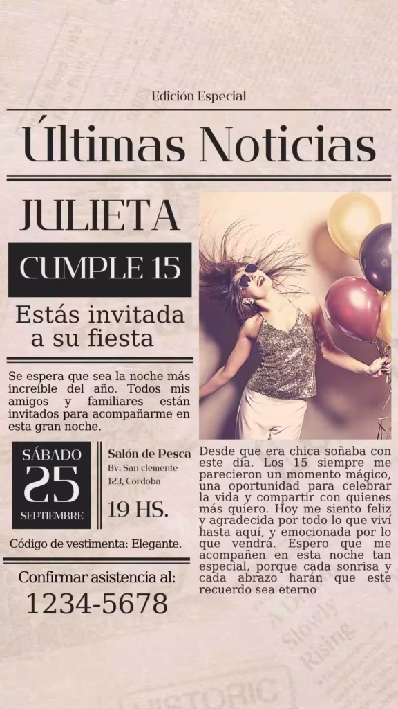 Tarjeta Invitacion de cumpleanos 15 anos de julieta imagen